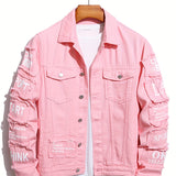 kkboxly  Letter Print Denim Jacket, Men's Casual Chic Lapel Chest Pocket Jacket