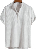 kkboxly  Men's Cotton & Linen Striped Half Button Shirt