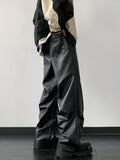 kkboxly  Men's Chic Loose Fit Faux Leather Pants, Street Style Baggy Pants