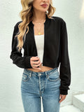 Solid Crew Neck Crop Jacket, Casual Zipper Front  Outerwear For Spring & Fall, Women's Clothing