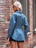 kkboxly  Plus Size Casual Winter Coat, Women's Plus Solid Woolen Button Up Long Sleeve Lapel Collar Round Hem Coat With Belt
