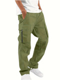 kkboxly  Trendy Solid Cargo Pants, Men's Multi Flap Pocket Trousers, Loose Casual Outdoor Pants, Men's Work Pants Outdoors Streetwear Hip Hop Style