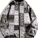 kkboxly  Men's Floral Graphic Print Reversible Jacket For Spring/autumn, Oversized Fashion Band Collar Coat For Males, Plus Size