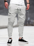 Trendy Solid Drawstring Cargo Pants, Men's Multi Flap Pocket Trousers, Loose Casual Outdoor Pants, Men's Work Pants Outdoors Streetwear Hip Hop Style