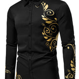 kkboxly  Men's Long-sleeved Shirt With Gold Printing