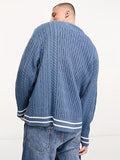 kkboxly  All Match Retro Knitted Cable Sweater, Men's Casual Loose Warm Mid Stretch V Neck Pullover Sweater For Men Fall Winter