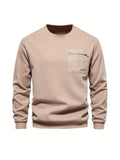 Solid Cotton Blend  Trendy Sweatshirt, Men's Casual Classic Design Crew Neck Pullover Sweatshirt For Men Fall Winter