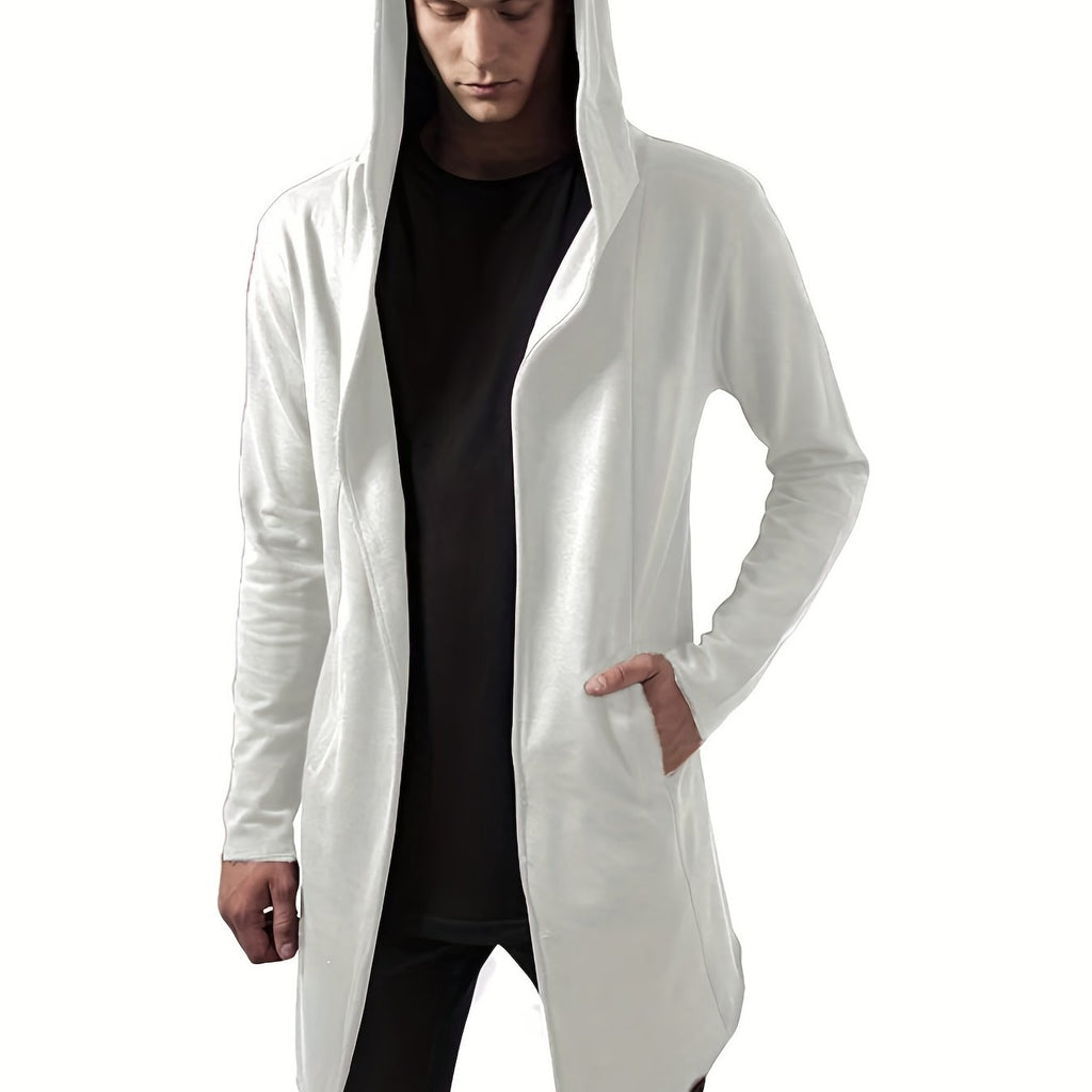 kkboxly  Lightweight Hooded Trench Coat, Men's Casual Slightly Stretch Cardigan Windbreaker For Spring Fall