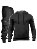 kkboxly Men's Casual 2pcs Set, High Stretch Sports Hoodie & Multi Pocket Joggers Matching Set For Gym Workout Training