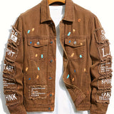 kkboxly  Men's Letter Print Denim Jacket, Casual Street Style Denim Jacket
