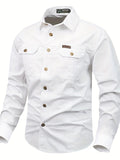 kkboxly  Trendy Men's Casual Long Sleeve Cargo Shirt With Pockets, Men's Shirt For Spring Autumn, Tops For Men