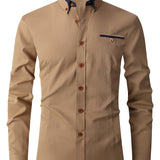 kkboxly  Men's Formal Classic Design Button Up Shirt, Male Clothes For Spring And Fall Business Occasion