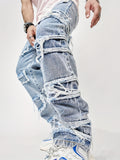 kkboxly  Chic Wide Leg Pants, Men's Casual Street Style Raw Trim Loose Fit Jeans