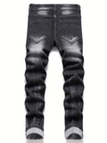kkboxly  Ripped Washed Design Slim Fit Jeans, Men's Casual Street Style High Stretch Denim Pants For Spring Summer