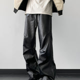kkboxly  Men's Chic Loose Fit Faux Leather Pants, Street Style Baggy Pants