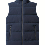 kkboxly  Men's Padded Down Vest, Sleeveless Puffer Jacket With Zip Pockets, For Winter, Sports Travel