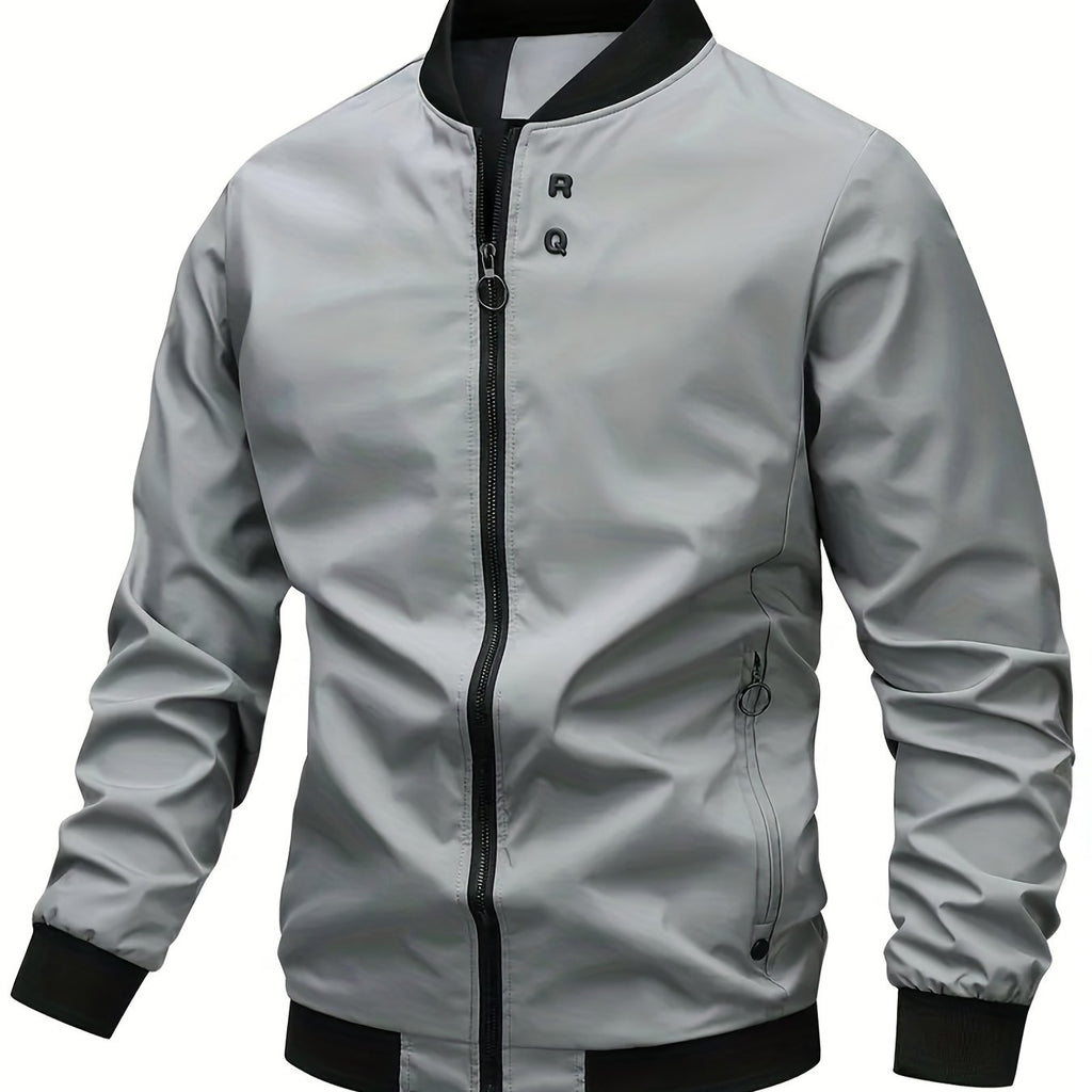 kkboxly  Men's Plain Color Casual Stand Collar Zipper Jacket With Pockets For Baseball, Sports, Walking Plus Size, Best Sellers Gifts