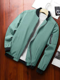 kkboxly  Classic Design Track Jacket, Men's Casual Baseball Collar Solid Color Zip Up Jacket For Spring Fall