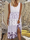 kkboxly  Plus Size Elegant Dress, Women's Plus Colorblock Ditsy Floral Print Round Neck Tank Dress
