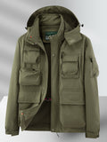 kkboxly  Camouflage Pattern Hooded Cargo Jacket, Men's Casual Multi Pocket Jacket