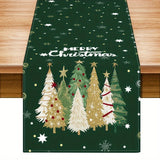 Christmas Holiday Festive Table Runner with Snowflake & Christmas Tree Design, 100% Polyester Woven Table Decoration, Santa Claus Pattern, Perfect for Seasonal Dining & Home Decor - 1PC