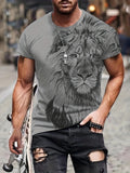 kkboxly  Plus Size Men's Lion Graphic Tees, Comfy Stretch Summer T-shirts