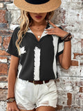 kkboxly   Brush Print Loose Blouses, Casual V-neck Batwing Sleeve Shirts Tops, Women's Clothing