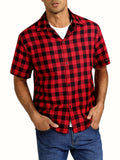 kkboxly  Classic Men's Casual Plaid Short Sleeve Shirt With, Men's Shirt For Summer, Tops For Men