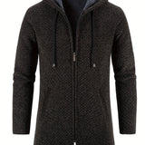kkboxly  Warm Fleece Hooded Knitting Cardigan, Men's Casual Stretch Zip Up Overcoat For Fall Winter