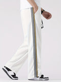 kkboxly  Men's Casual Side Striped Joggers, Chic Straight Leg Trousers For Leisure Activities