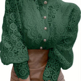 kkboxly  Women's Blouse Lace Puff Sleeve Lantern Sleeve Solid Pleated Women Blouse