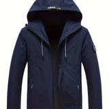 kkboxly  Trendy Windbreaker Hooded Jacket, Men's Casual Zip Up Jacket Coat For Spring Fall Outdoor Activities