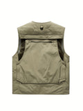 kkboxly Men's Zipper Pockets Cargo Vest: V Neck Zip Up Outwear for Spring/Summer Outdoor Activities!