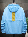 kkboxly  Lightweight Hooded Windbreaker Sun-protective Jacket, Men's Casual Zip Up Jacket Coat For Spring Fall Outdoor Hiking Camping Cycling