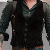kkboxly  Retro Elegant Solid Color Single Breasted Male Vest Tuxedo Suit Vest For Men