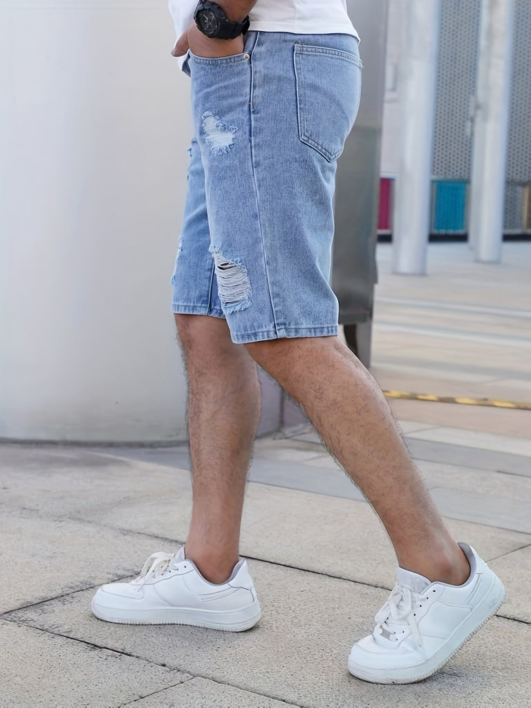 kkboxly  Men's New Washed Ripped Denim Shorts For Spring And Summer