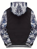 kkboxly  Color Block Camo Men's Hooded Jacket Fleece Lined Casual Long Sleeve Sherpa Lined Hoodies With Zipper Hooded Coat For Autumn Winter