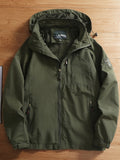 kkboxly Men's Casual Zipper Pockets Detachable Hooded Windbreaker Jacket, Waterproof Soft-shell Jacket For Outdoor Hiking Camping