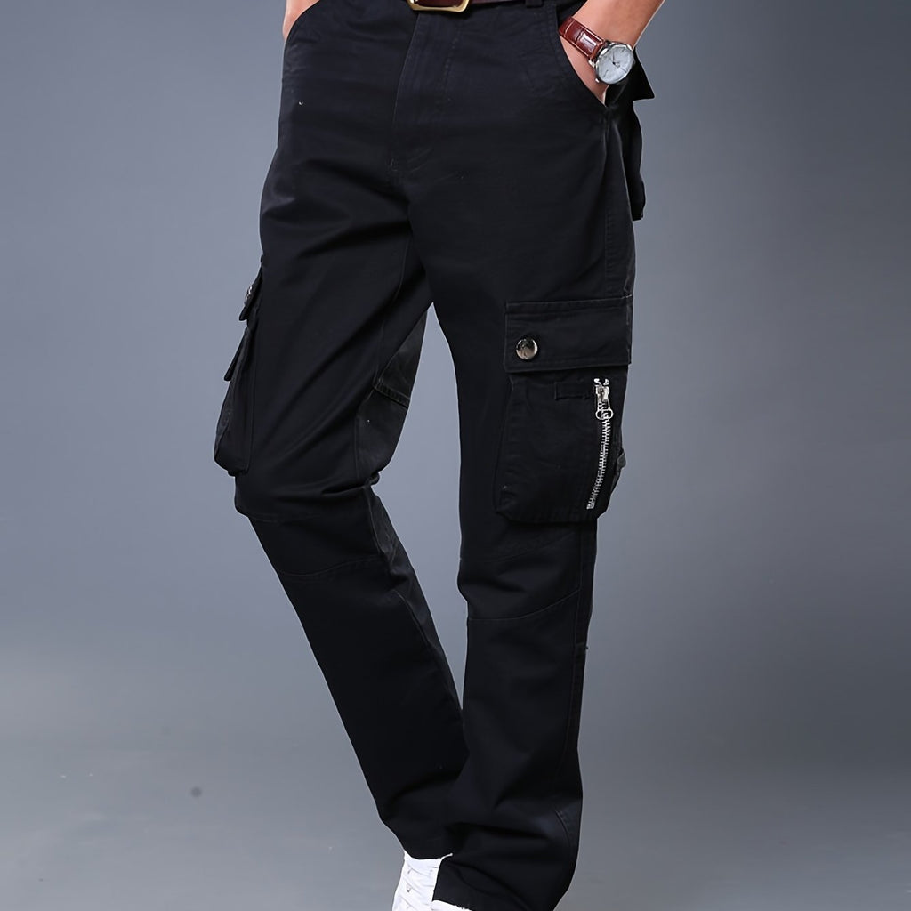 dunnmall  kkboxly  Men's Casual Black Cargo Pants With Zip Up Pockets