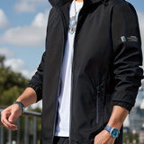 Men's Windbreaker Detachable Hooded Jacket, Zipper Pockets Jackets By Activity For Outdoor Activities