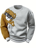 Men's Cartoon Bear Embroidery Crew Neck Sweatshirt, Loose Fit Sports Tops