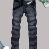 Men's Trendy Jeans Distressed Punk Men's Denim Pants Slim Streetwear Hiphop Jeans