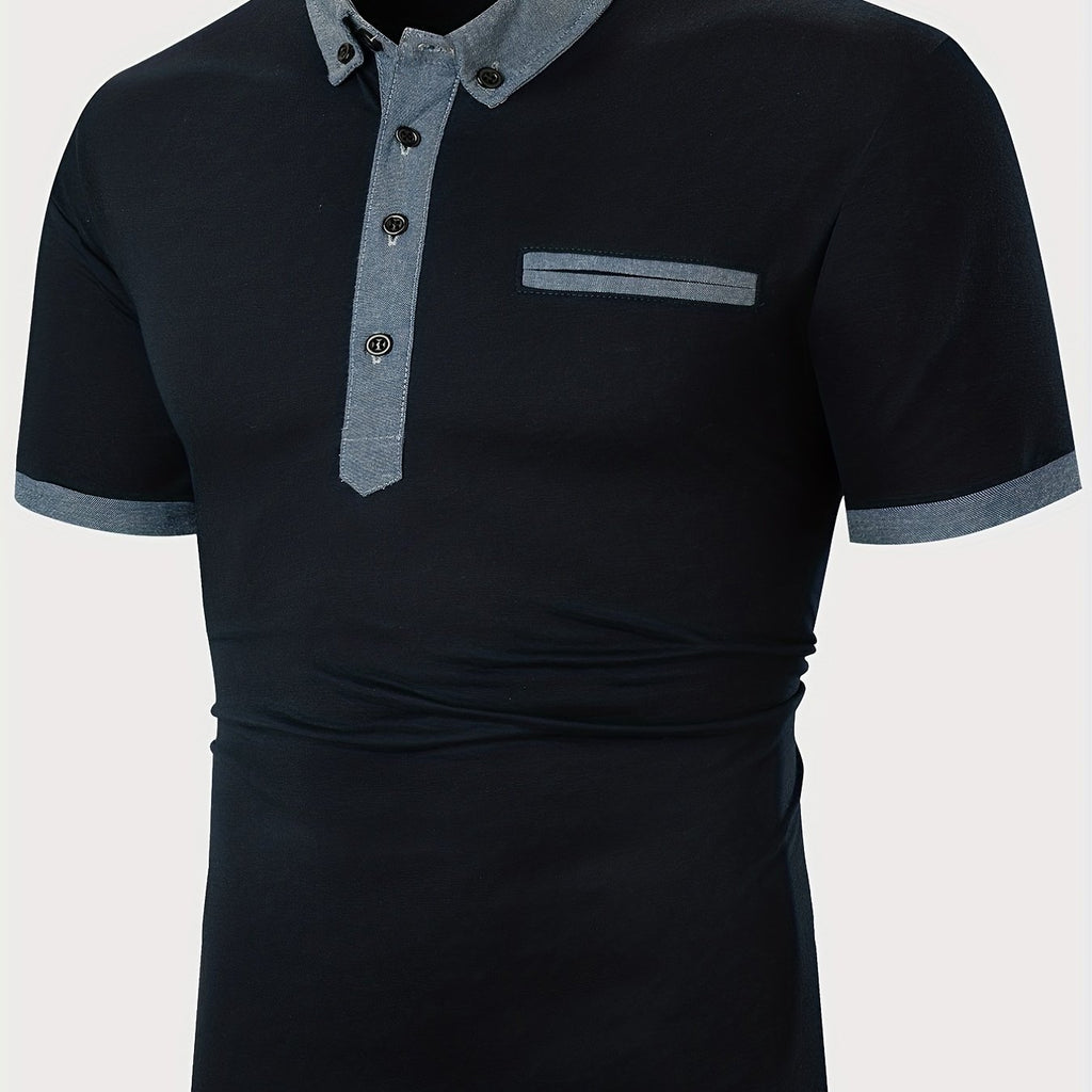kkboxly  Men's Polo Shirts, Casual Black Slim Fit Lapel Button Up Polo Shirt