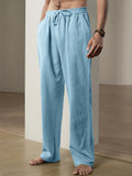 kkboxly  Men's Stylish Loose Solid Pants With Pockets, Casual Breathable Drawstring Comfy Trousers For Spring Fall