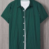 kkboxly  Vertical Stripe Print Men's Casual Short Sleeve Shirt, Men's Shirt For Summer Vacation Resort