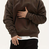 kkboxly  Men's Trendy Solid Sweatshirt, Casual Cotton Slightly Stretch Breathable Long Sleeve Loose Top For Outdoor