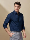 kkboxly  Slim Fit Shirt, Men's Semi Formal Lapel Button Up Long Sleeve Shirt For Spring Summer Business