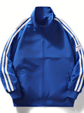 kkboxly  Men's Jacket By Activities, Letter Print Contrast Tape Bomber Jacket