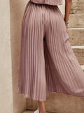 kkboxly  Solid Pleated Cropped Pants, Elegant Wide Leg Versatile Pants, Women's Clothing