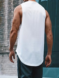 kkboxly  Solid Color Casual Slightly Stretch Round Neck Tank Top, Men's Tank Top For Summer Outdoor Gym Workout